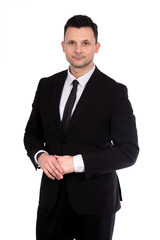 Businessman. Portrait of handsome caucasian man in formal suit. Isolated. 