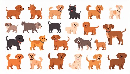 Fototapeta premium Cute dogs doodle vector set. Cartoon dog or puppy characters design collection 