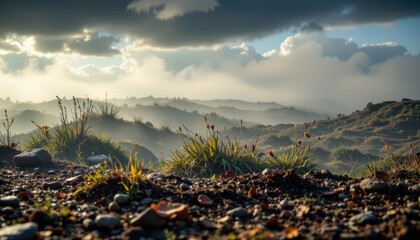 macro of mist forming on cool ground