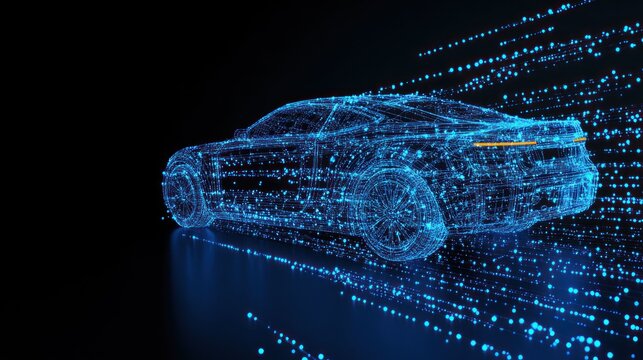 Futuristic Digital Car:  A Wireframe Vision of Automotive Innovation