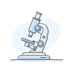 microscope icon, clean vector style, medical research theme, white background, soft blue color palette