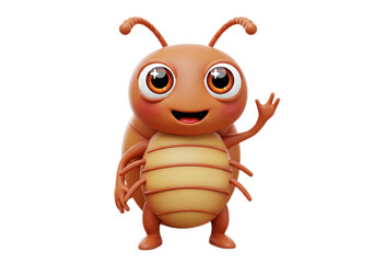 Happy Cartoon Ant Waving With Big Eyes on Transparent Background
