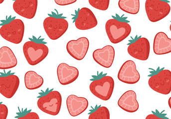 A delightful strawberry pattern with heartshaped centers, creating a sweet and charming design, perfect for backgrounds and illustrations isolated on white background