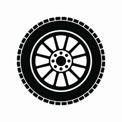 Obraz premium Black silhouette of a car tire and wheel