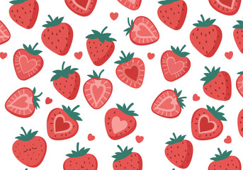 A delightful strawberry pattern with heartshaped centers, creating a sweet and charming design, perfect for backgrounds and illustrations isolated on white background