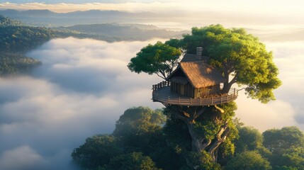 Enchanting Treehouse Retreat: A Rustic Cabin Nestled Above the Clouds in a Lush Forest