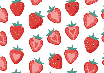 A delightful strawberry pattern with heartshaped centers, creating a sweet and charming design, perfect for backgrounds and illustrations isolated on white background