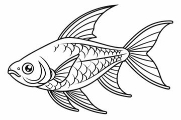 coloring page line art the tetra fish black vector