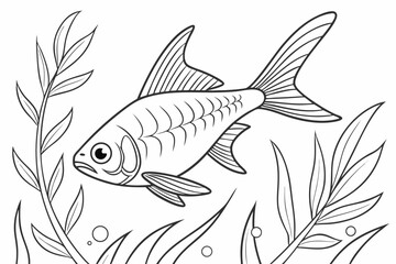 coloring page line art the tetra fish black vector
