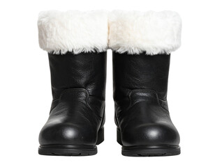 Classic Santa Claus Boots with Fur Trim Front View PNG
