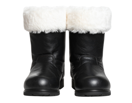 Classic Santa Claus Boots with Fur Trim Front View PNG