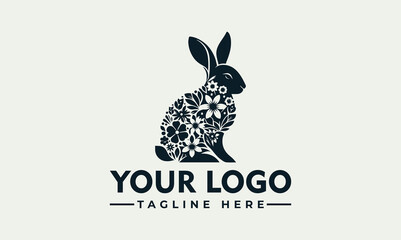Obraz premium A stylized rabbit silhouette filled with floral patterns, presented as a logo design on a light background.