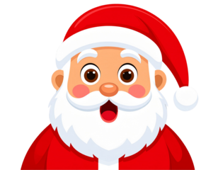  Surprised Santa Emoji with Open Mouth and Raised Eyebrows, Flat Vector Style, Transparent PNG