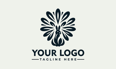 Elegant logo design featuring a stylized rabbit within a peacock-like floral pattern.