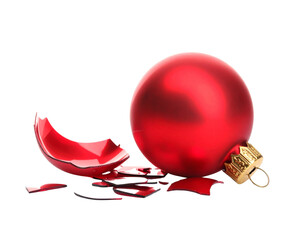 Broken Christmas Bauble with Shattered Glass Pieces Isolated
