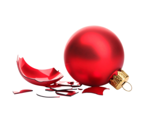 Broken Christmas Bauble with Shattered Glass Pieces Isolated