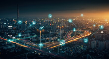 Obraz premium Modern city network aerial view