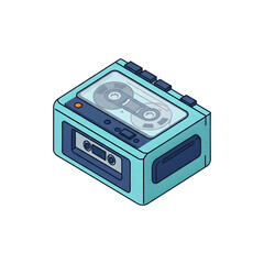 Obraz premium Retro Blue Cassette Tape Recorder in Vintage 80s Style Illustration