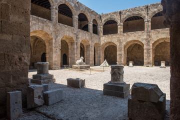 Antique architecture of old town, famous Knights Grand Master Palace. Greece, Rhodes