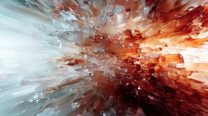 An abstract representation of crystal formations captured with vibrant colors, conveying a sense of energy and movement through its striking structure and details.