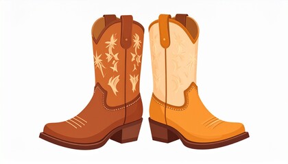 Cowboy hats and boots. Isolated boot, cowgirl fashion decorative accessories and shoe