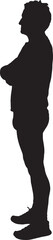  vector;silhouette side view of a mature man standing dressed in sportswear and arms crossed