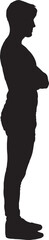  vector;silhouette side view of standing young man arms crossed