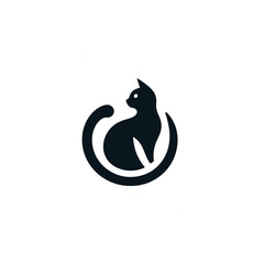 Minimalistic silhouette of a cat in a circular design, symbolizing elegance and tranquility