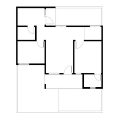 Black and White floor plan of a modern unfurnished house for your design. Suburban house vector blueprint. Architectural background.