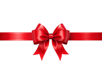 Fototapeta premium Elegant red satin ribbon bow centered on a stark black background