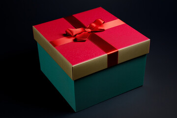 Obraz premium red gift box with green ribbon