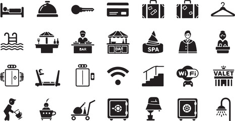 Simple hotel building silhouette icon isolated on white background