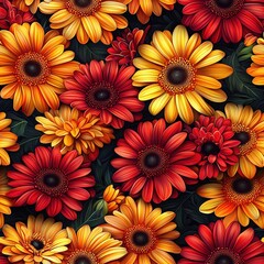 Gerberas flowers plants floral blooming botanical seamless pattern ornament design, tile