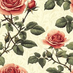 Rose flower plant flora bloom botany seamless pattern ornament design