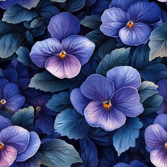 Violets flowers plants floral blooming botanical seamless pattern ornament design, tile