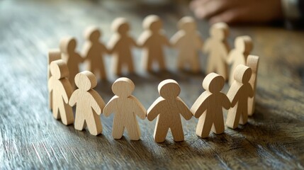 A wooden figurine of a person holding a book in a circle of other figurines.