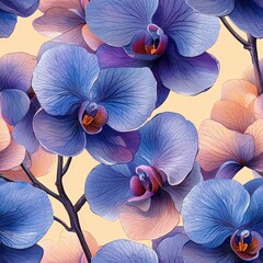 Watercolor orchid flower plant flora bloom botany seamless pattern ornament design tile