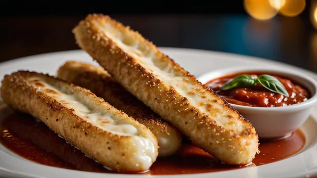 A plate of bread sticks covered in melted cheese, perfect for snacking or appetizer