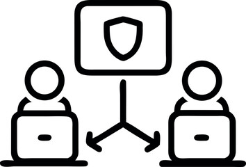 Fototapeta premium Family protecting their data together on shared devices in black vector artwork