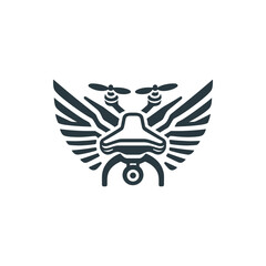 Obraz premium Stylized drone emblem with wings, symbolizing flight and technology, suitable for branding