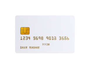 Minimalist White Credit Card with Gold Chip and No Branding, Front View, Isolated on White Background