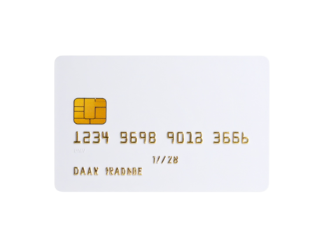 Minimalist White Credit Card with Gold Chip and No Branding, Front View, Isolated on White Background