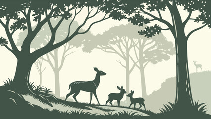  Deer Family Silhouette Including Buck, Doe, and Fawn (