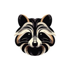 Stylized raccoon head illustration with intricate details and vibrant colors on a white background