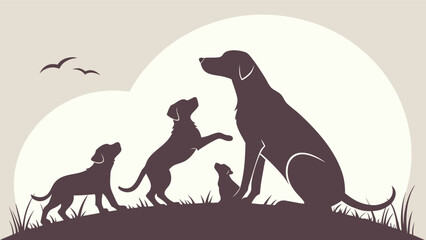  Loyal and loving dog family in silhouette form, perfect for pet and animal themes.