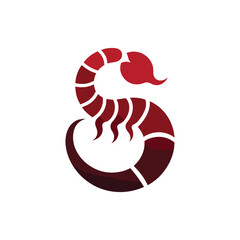 Stylized red scorpion logo design with smooth curves and dynamic lines on a white background