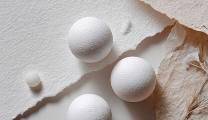 White spheres on textured paper