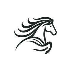Stylized silhouette of a horse in motion with flowing mane, symbolizing freedom and grace
