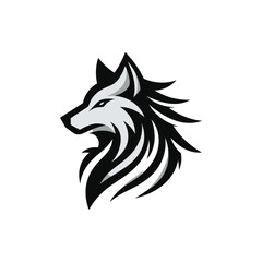 Stylized wolf head logo with intricate fur details, suitable for branding and wildlife themes