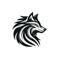 Stylized wolf head logo featuring dynamic lines and sharp features, suitable for branding